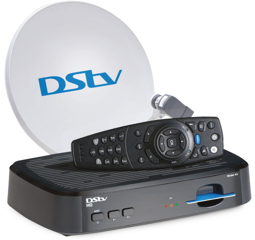 DSTV decoder, remote, and dish